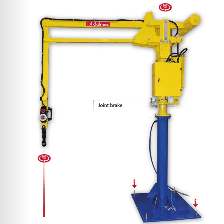 Partner Standard pneumatic manipulator with rigid-articulated arm, 300kg capacity, featuring joint brake for handling off-set centre of mass loads