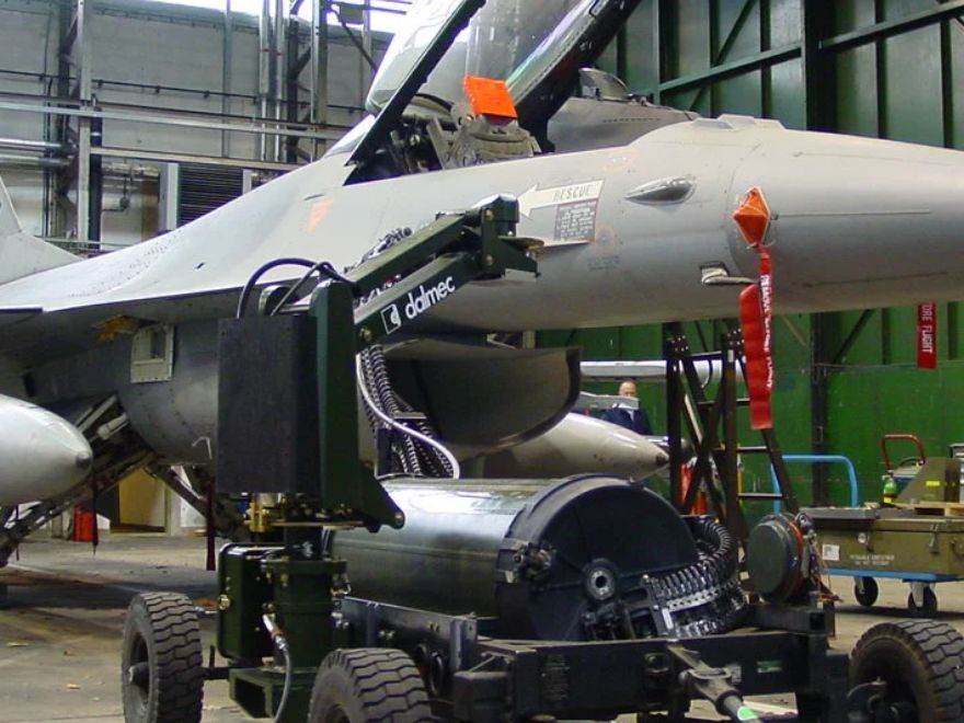 Dalmec industrial manipulator lifting and positioning large aerospace components with precision for safe and ergonomic aircraft manufacturing operations.