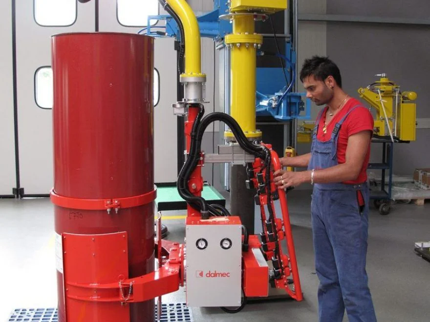 Dalmec drum handling workstation improving safety and productivity.